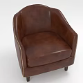Classic Brown Leather Armchair With Stitching Detail And Wooden Legs