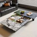 Modern Coffee Table With Marble Surface Fruits Books And Decorative Items In Living Room