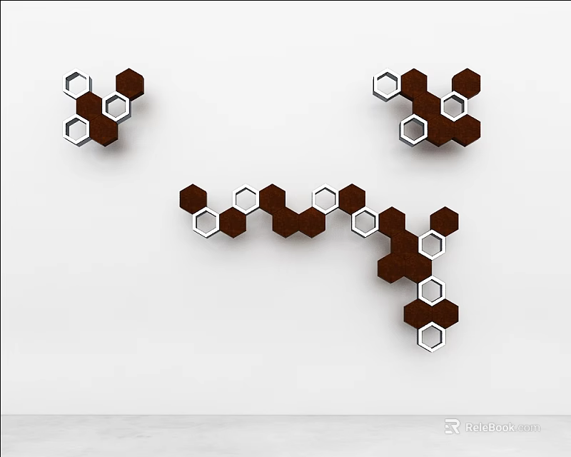 Modern Brown and White Hexagonal Wall Decor with Geometric Pattern Arrangement 3d model