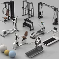 Various Fitness Equipment Collection With Treadmill Exercise Bike Dumbbells And Fitness Balls