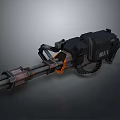 Futuristic Heavy Machine Gun With Multiple Barrels Mechanical Design And Orange Details