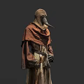 Hooded Game Movie Character With Plague Doctor Mask Brown Robe And Red Cape