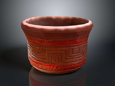 Artistic Ceramic Bowl with Intricate Traditional Geometric Carving Design in Reddish Brown 3d model