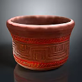 Artistic Ceramic Bowl with Intricate Traditional Geometric Carving Design in Reddish Brown