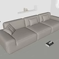 Gray Leather Three Seater Sofa With Black Pendant Light White Shelf And White Tiled Floor