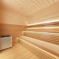 Cozy Wooden SPA Sauna Room With Warm Lighting
