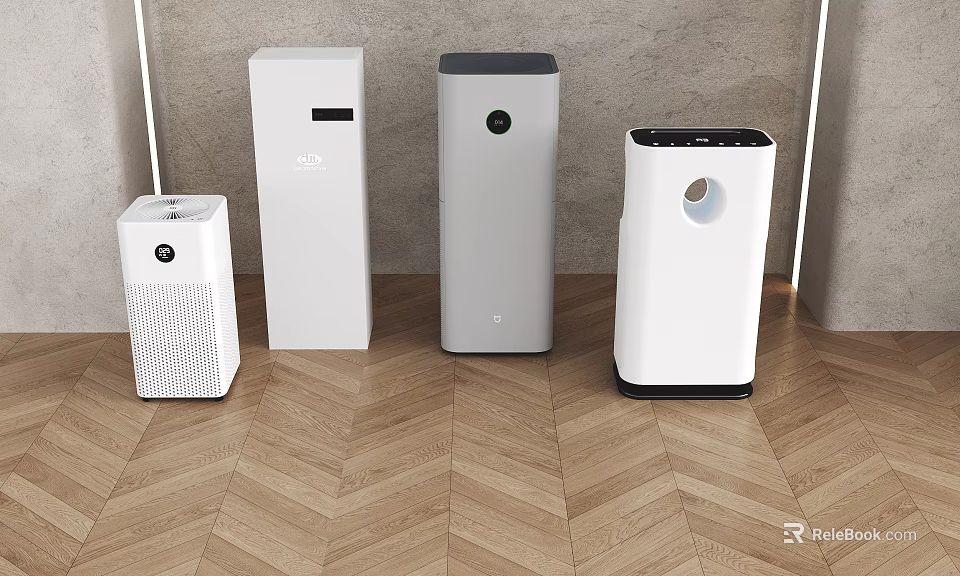 Four Modern Air Purifiers For Home Use With Sleek Design And Different Styles 3d model 