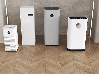 Four Modern Air Purifiers For Home Use With Sleek Design And Different Styles 3d model
