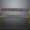 Rustic Wooden Bench With Orange Legs Red Letters On Backrest