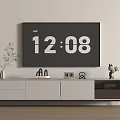 Modern White TV Stand with Drawers and Cabinets Featuring TV and Decorative Ornaments