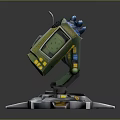 Sci Fi Mechanical Device With Green Yellow Exterior Blue Lights And Circular Base
