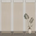 Modern Room Divider With Three Metal Panels Perforated Design And Indoor Green Plant