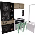 Stylish Bar Interior With Green Stools Chalkboard Wall And Wooden Cabinets