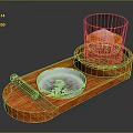 Wooden Tray Featuring Ashtray Cigar And Glass With Ice Cube