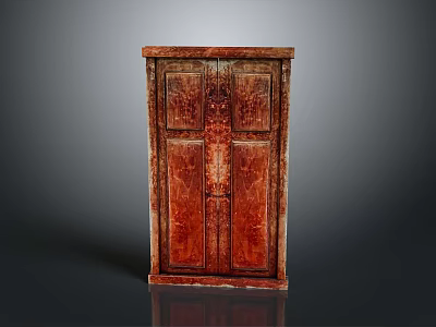 Vintage Carved Wooden Cabinet With Red Wood Finish And Decorative Details 3d model