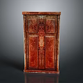 Vintage Carved Wooden Cabinet With Red Wood Finish And Decorative Details