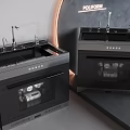 Modern Black Poliform Kitchen Appliances with Sink Faucet and Glass Door Cabinet