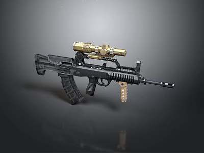 Black Tactical Assault Rifle With Golden Scope And Magazine Components 3d model