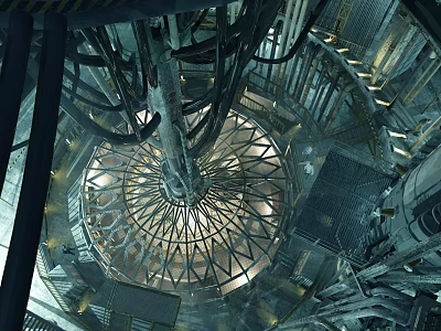 Futuristic Industrial Structure With Radial Metal Framework And Illuminated Interior 3d model