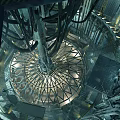 Futuristic Industrial Structure With Radial Metal Framework And Illuminated Interior