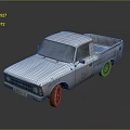Old White Rusty Pickup Truck with Dirty Exterior Isolated on Gray Background