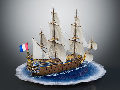 Modern sailing ship armored ship cartoon ship 3d model