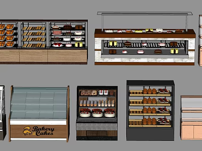 Bakery Display Shelves With Glass Doors And Wooden Frames For Cakes Pastries And Bread 3d model