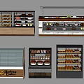Bakery Display Shelves With Glass Doors And Wooden Frames For Cakes Pastries And Bread