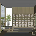 School Library Interior With Spacious Reading Area Bookshelves And Green Plants