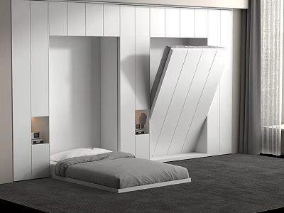 Modern Bedroom Interior With Hidden Murphy Bed And White Built in Cabinets 3d model