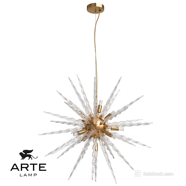 Star Shaped Chandelier With Transparent Crystal Radiant Elements And Golden Metal Center 3d model 