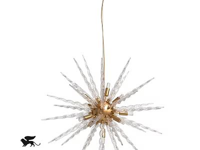Star Shaped Chandelier With Transparent Crystal Radiant Elements And Golden Metal Center 3d model