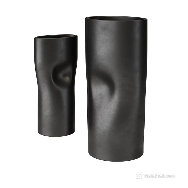 Two Piece Modern Black Cylindrical Art Installation with Smooth Curved Design 3d model