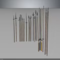 Traditional Weapons Collection Featuring Spears Swords With Wooden Shafts And Metal Heads In Vertical