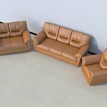 Brown Leather Sofa Set With Single And Three Seater On Light Colored Floor 3d model