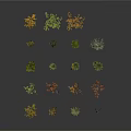 Collection of Various Plants with Green Orange Red Leaves and Bare Tree Models