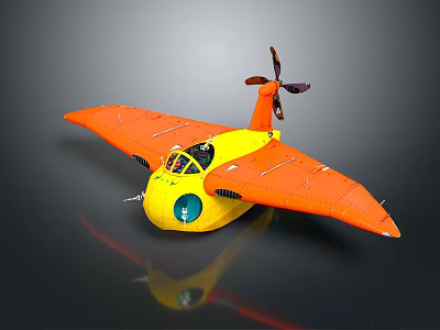 Vibrant Orange Yellow Passenger Plane With Propeller Single Engine Transparent Cockpit And Wings 3d model