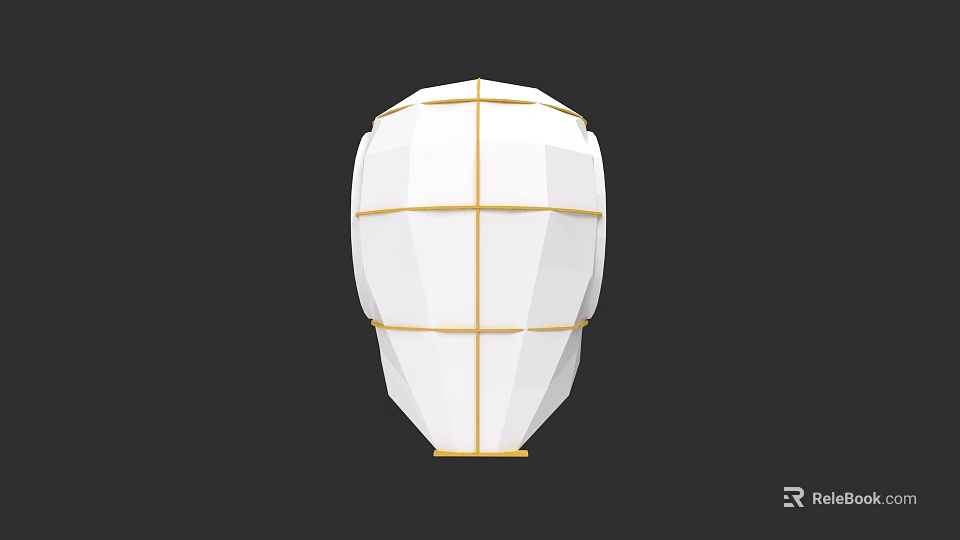 Man Holding White Lantern With Gold Lines Against Black Background 3d model 