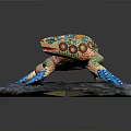 Colorful Painted Lizard Sculpture With Vibrant Patterns On Rock Base