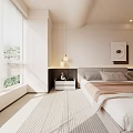 Modern Bedroom Interior Design With Stylish Headboard Warm Lighting Soft Rug And Striped Wall Decor