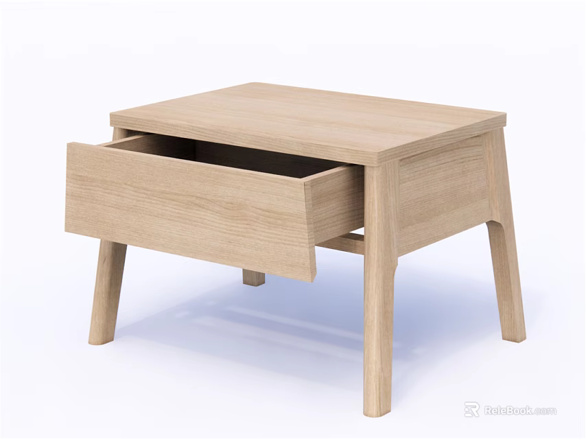 Light Wood Modern Bedside Table With Open Drawer And Simple Design 3d model