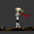 Blonde Haired Warrior Character Holding Sword In Red And Gold Outfit On Cracked Rock Platform