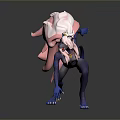 Dynamic Fantasy Creature With Purple Body Pink Flowing Hair Blue Glowing Markings And Yellow Eyes