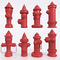 Red Fire Hydrants In Various Styles For Fire Safety Equipment Display Setup