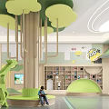 Spacious Kindergarten Hall With Piano Staircase And Decorations 3d model