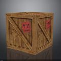 Sturdy Wooden Crate Featuring Wooden Planks Red Labels And Metal Rivets Design