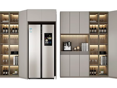 Modern Wine Cabinet With Glass Doors LED Lighting And Display Shelves For Wine Bottles 3d model