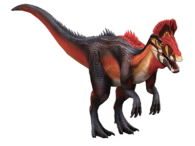 Fierce Dinosaur With Red Crest And Black Red Body Standing Posture 3d model