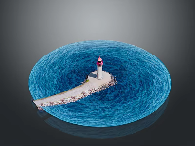 Scenic Lighthouse On Blue Wavy Water With Stone Pier Path 3d model