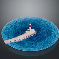 Scenic Lighthouse On Blue Wavy Water With Stone Pier Path